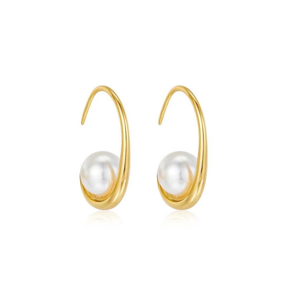 NEW 18K gold plated sterling silver C shape earrings, pearl,elegant,trendy